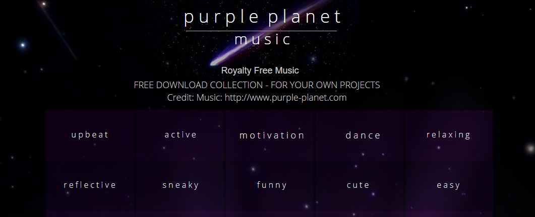 Purple Planet Music gratis rechtenvrije muziek